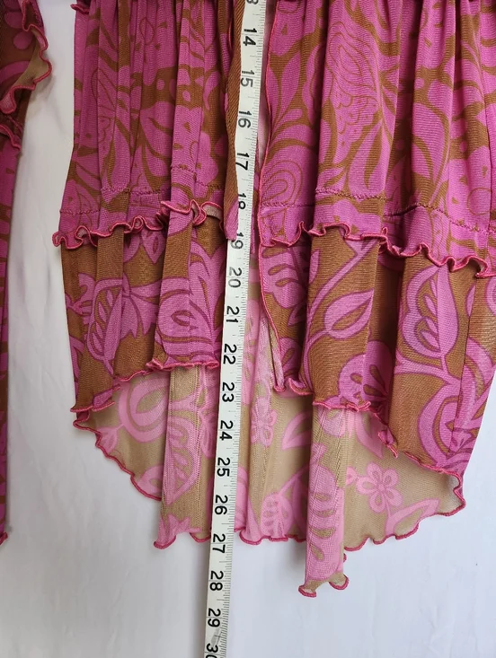 Ana Sui Pink And Tan Ruffled Mesh Open Top With Drawstring Size Small - Picture 7 of 8
